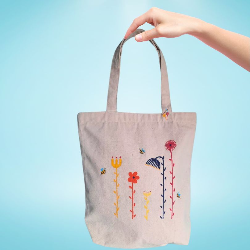 Floral Abstract Hand-Painted Cotton Tote Bag 3