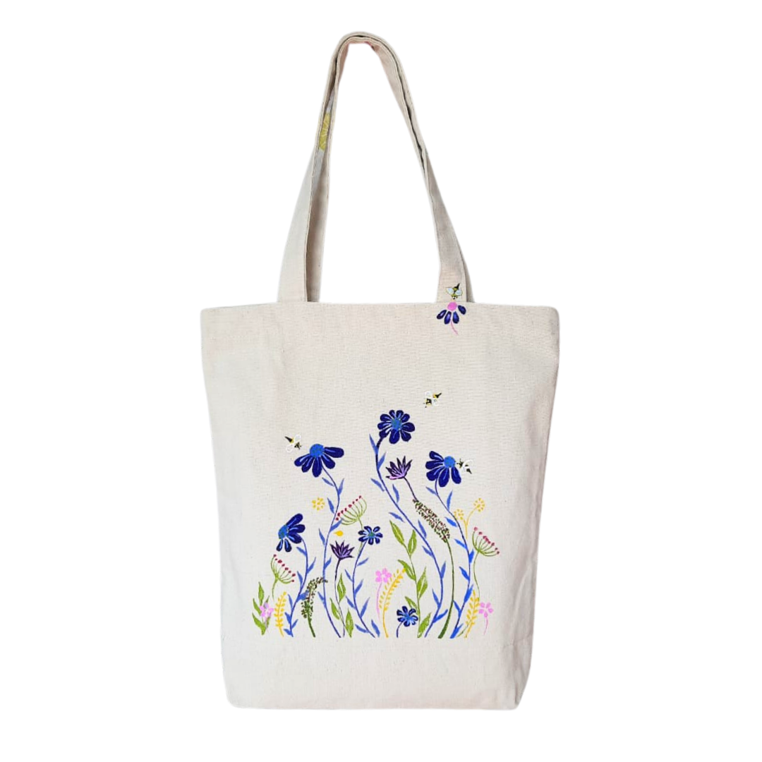 Floral Hand-Painted Cotton Tote Bag 3