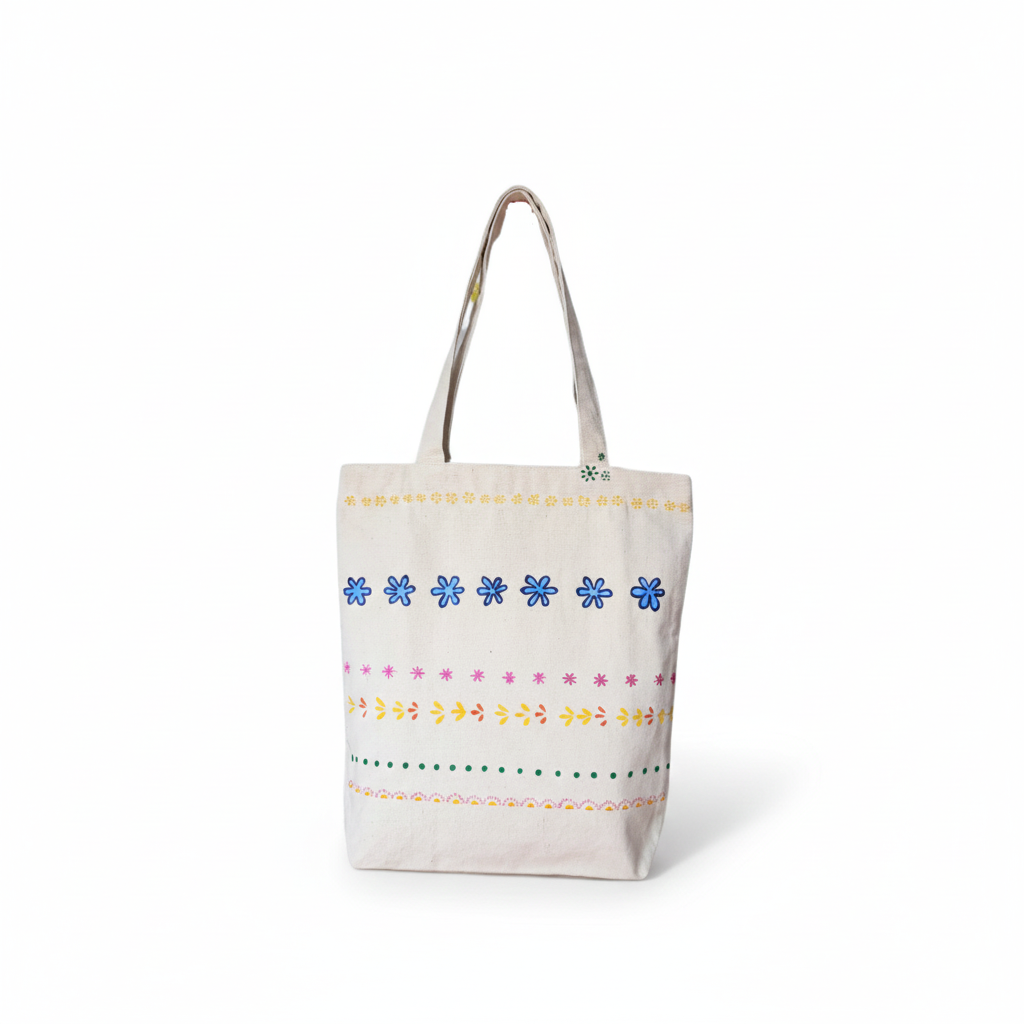 Floral Hand-Painted Cotton Tote Bag 1