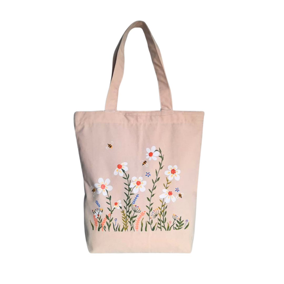 Floral Hand-Painted Cotton Tote Bag 4