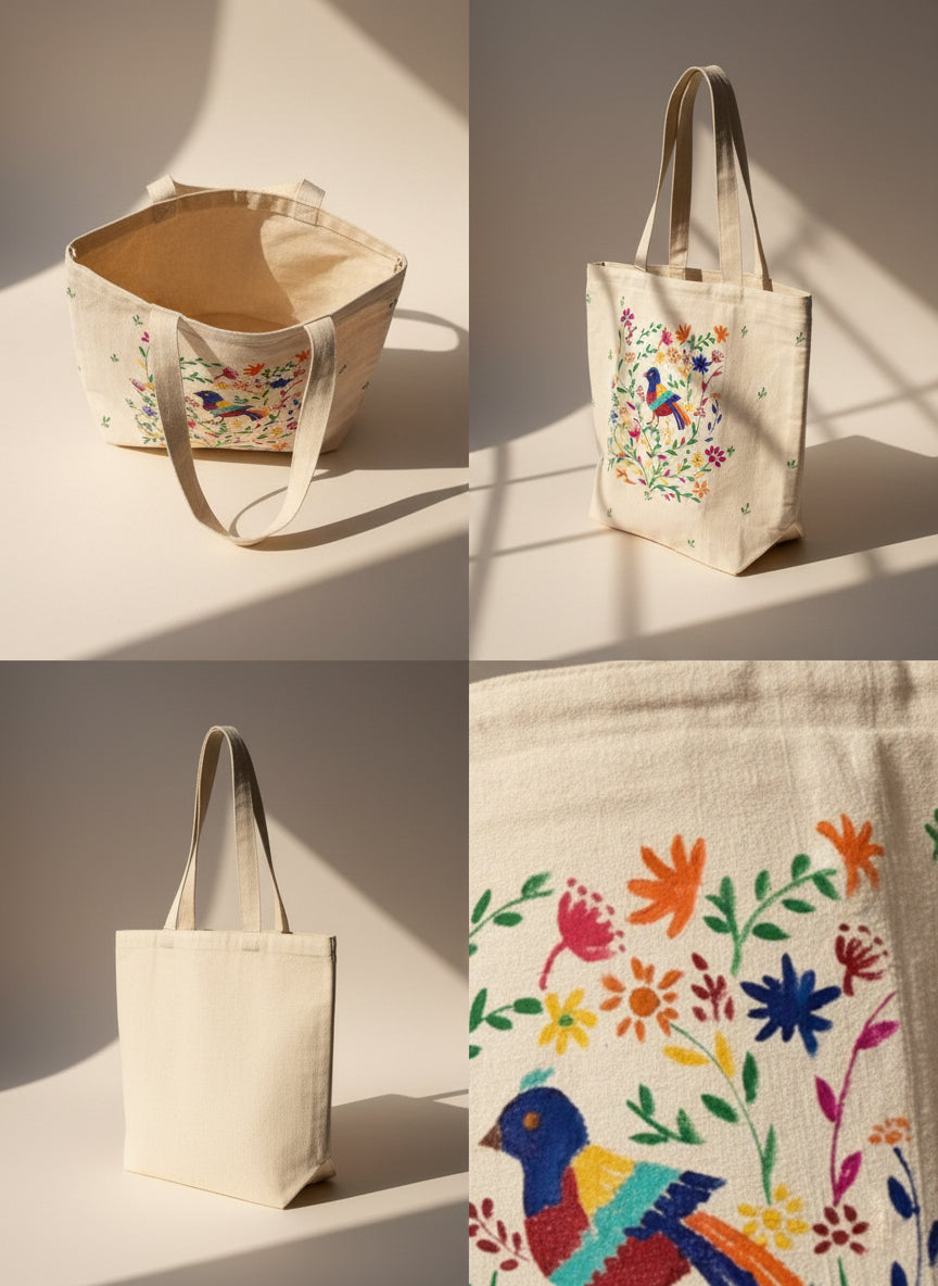 Bird-Hand-Painted Cotton Tote Bag 1
