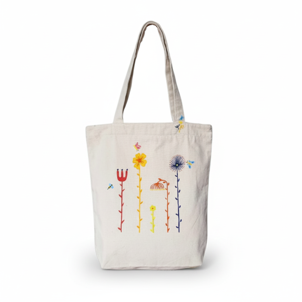Floral Abstract Hand-Painted Cotton Tote Bag 3