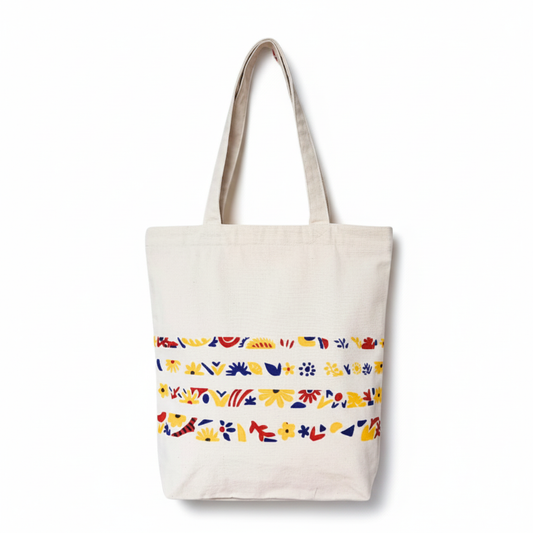 Floral Abstract Hand-Painted Cotton Tote Bag 1