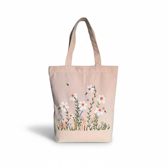 Floral Hand-Painted Cotton Tote Bag 4