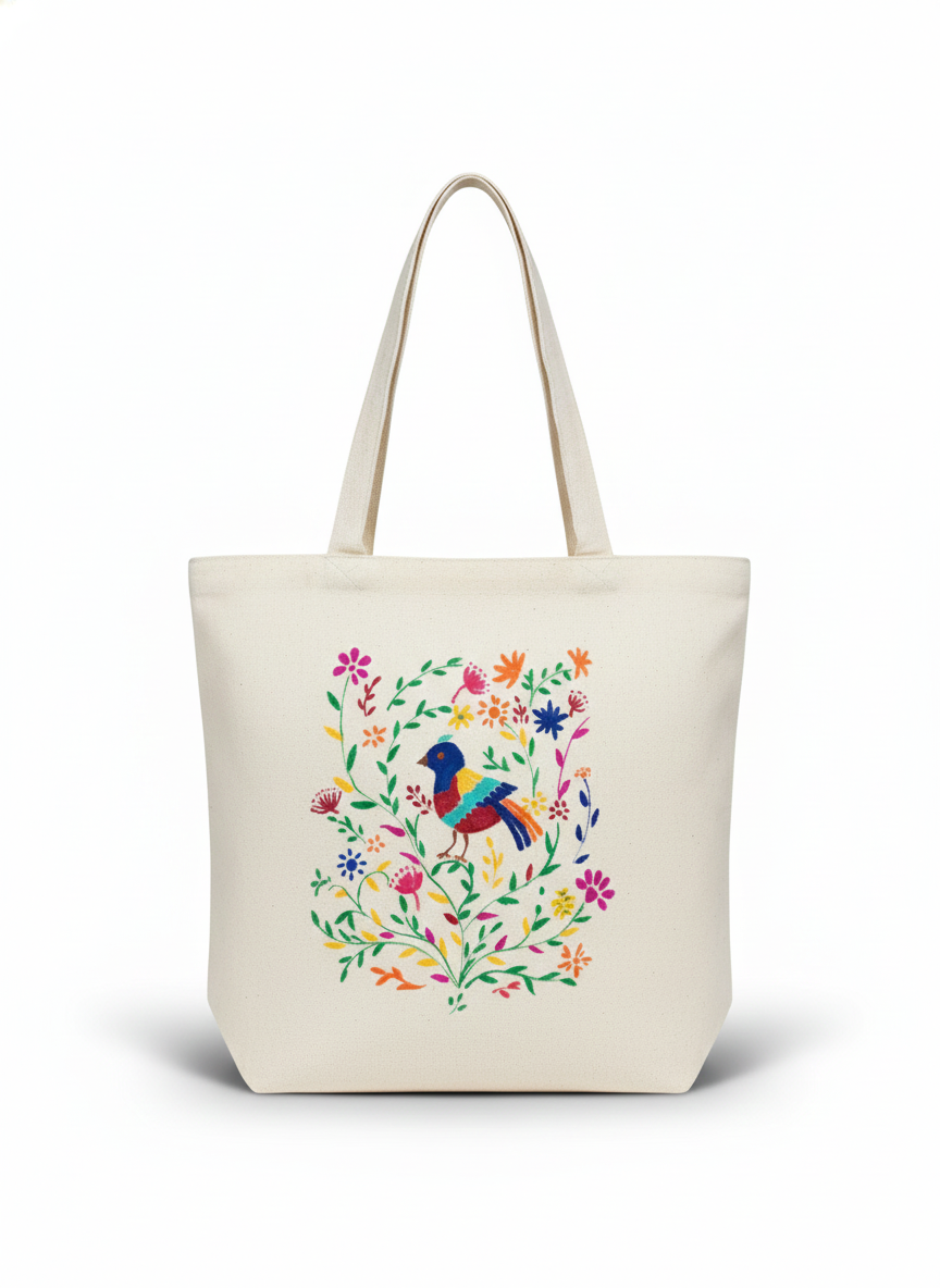 Bird-Hand-Painted Cotton Tote Bag 1