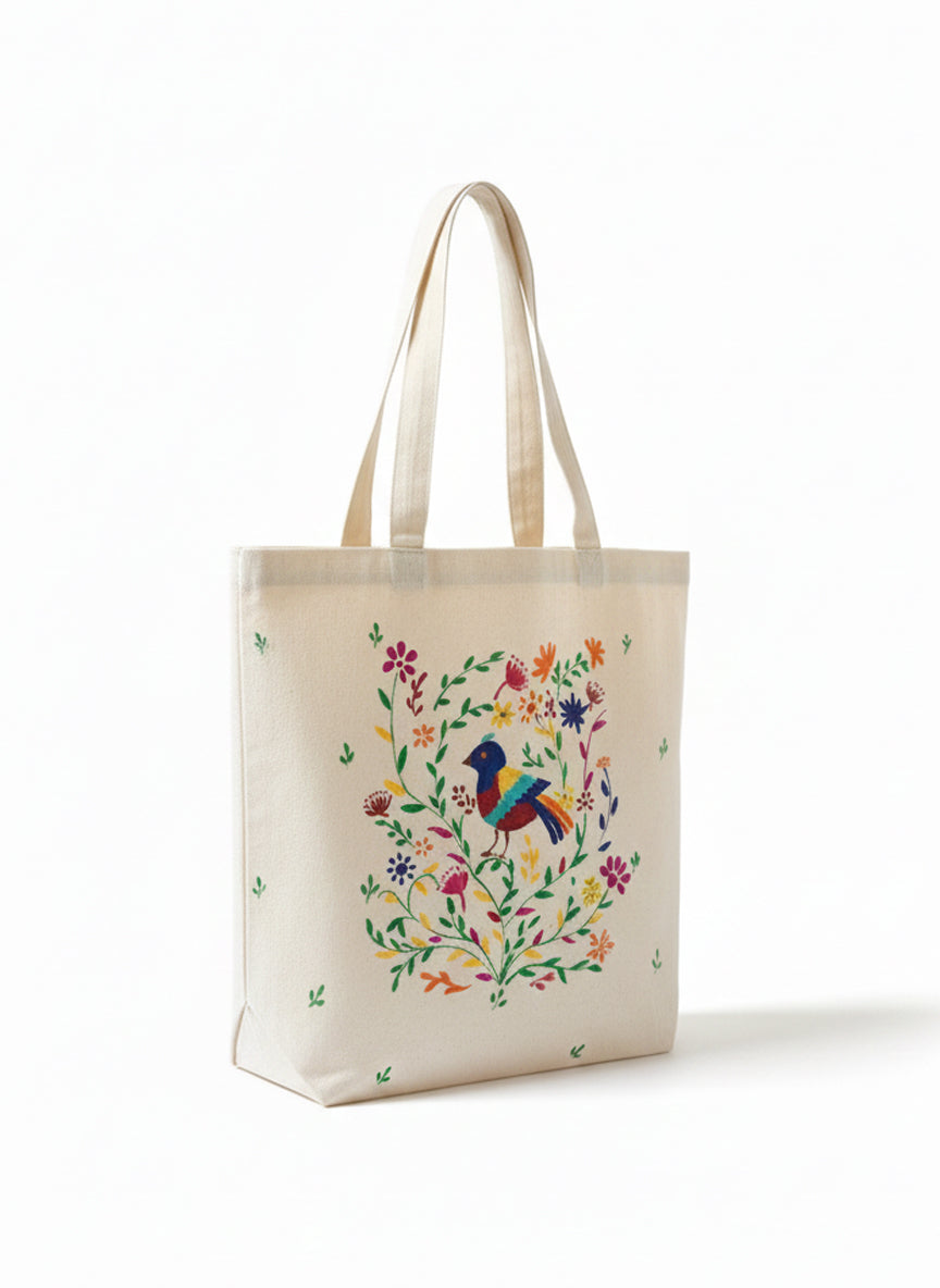 Bird-Hand-Painted Cotton Tote Bag 1