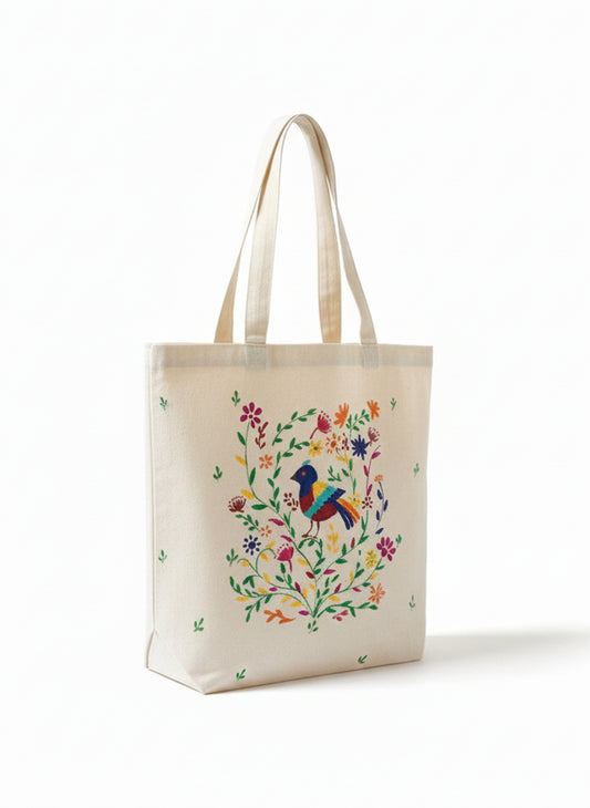 Bird-Hand-Painted Cotton Tote Bag 1