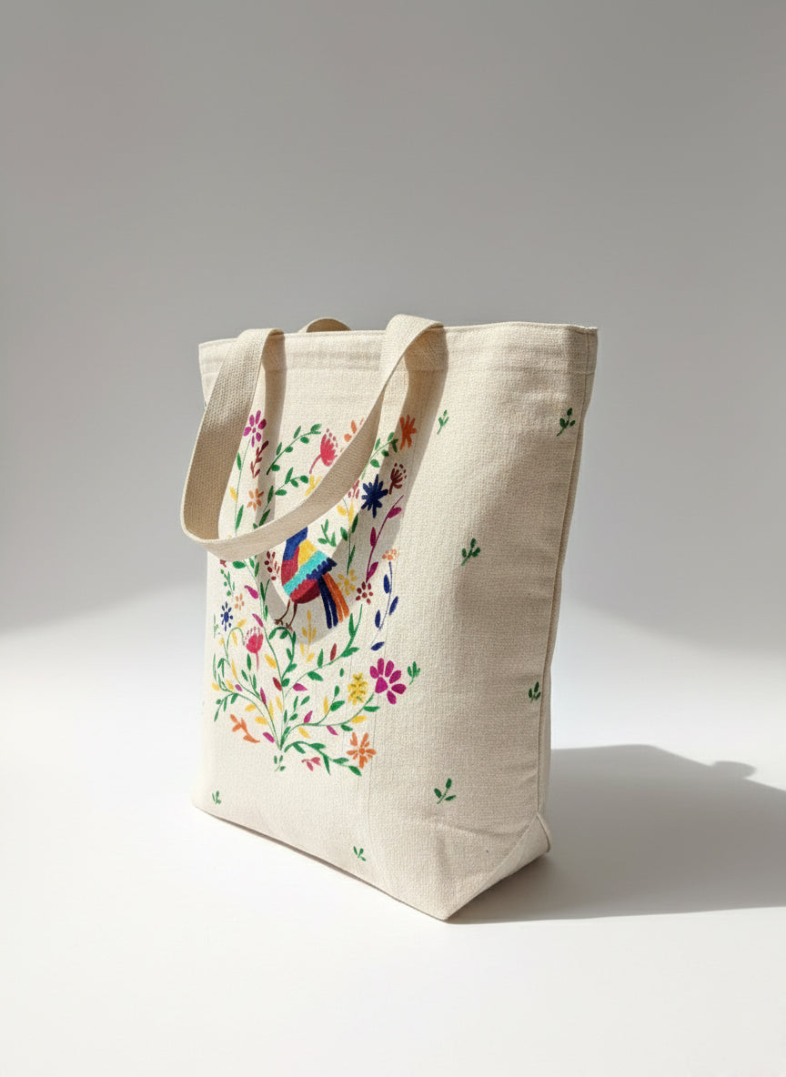 Bird-Hand-Painted Cotton Tote Bag 1