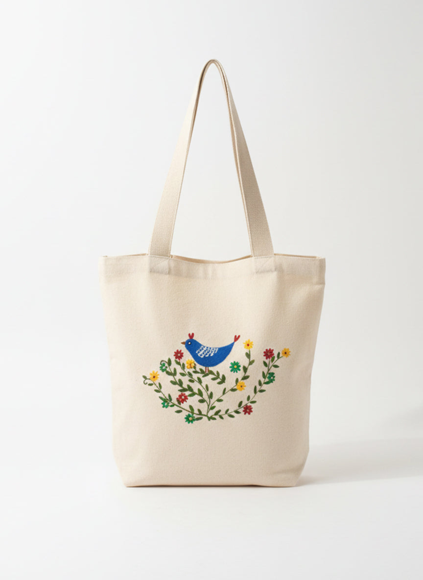 Bird-Hand-Painted Cotton Tote Bag 3