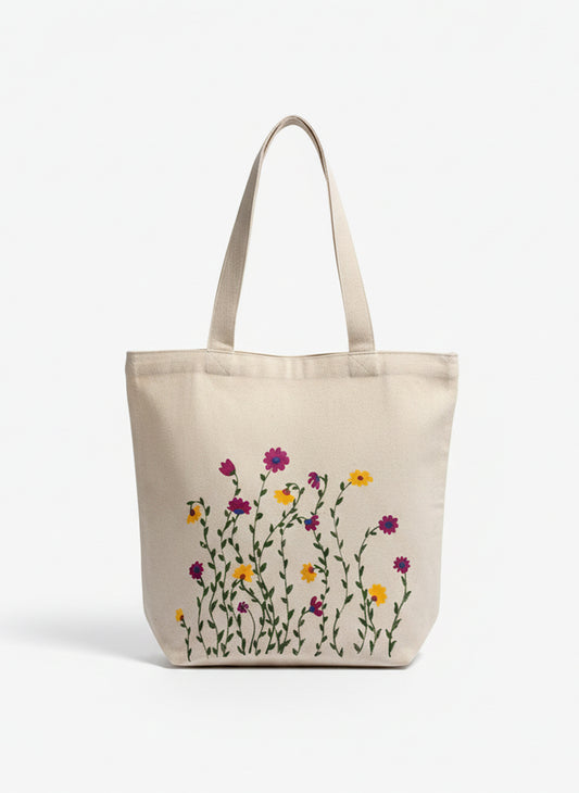 Floral Hand-Painted Cotton Tote Bag 7