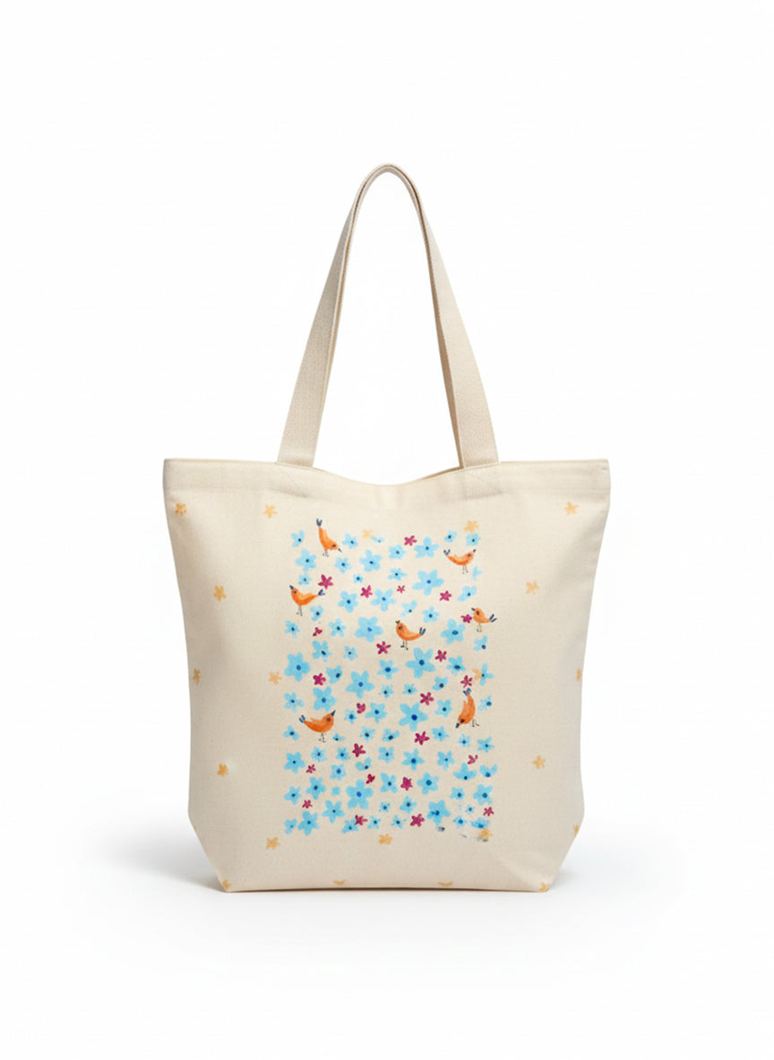 Bird-Hand-Painted Cotton Tote Bag 4