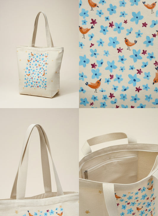 Bird-Hand-Painted Cotton Tote Bag 4
