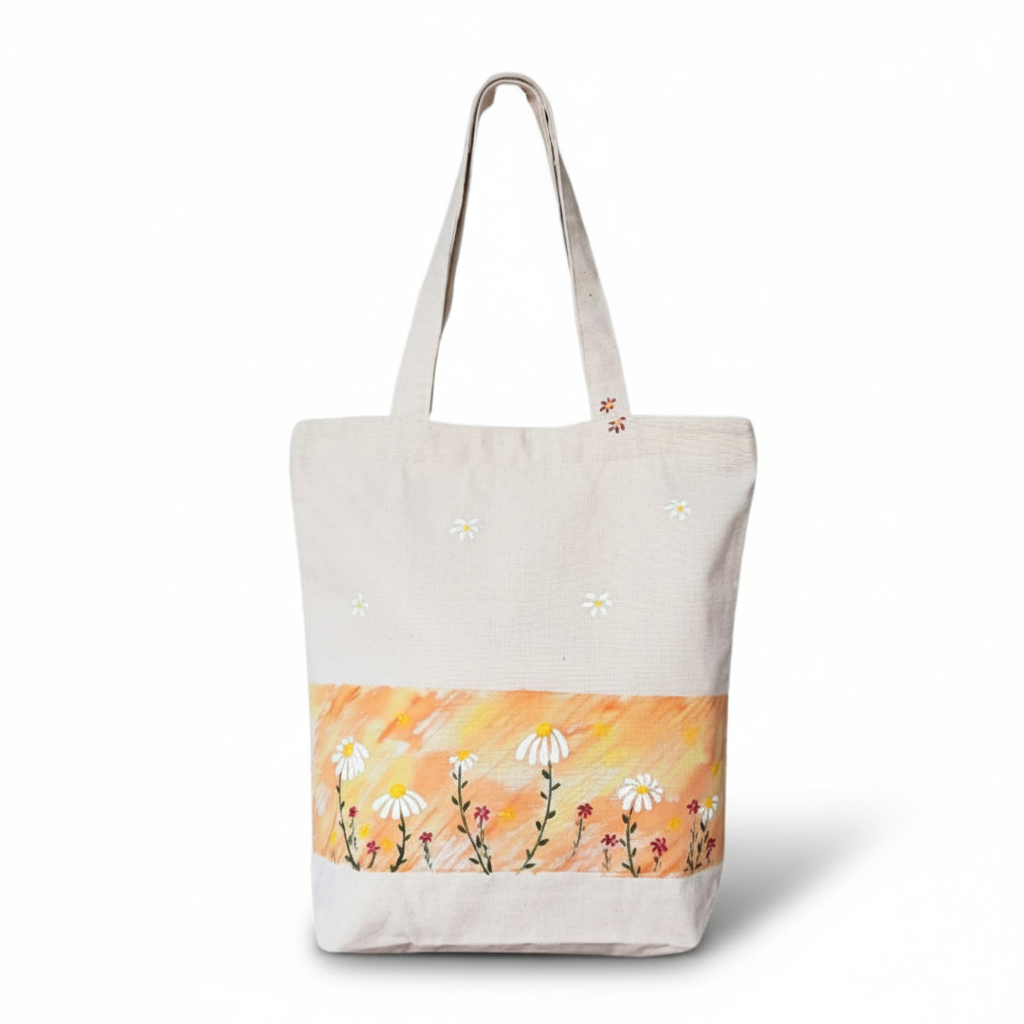 Floral Abstract Hand-Painted Cotton Tote Bag 2