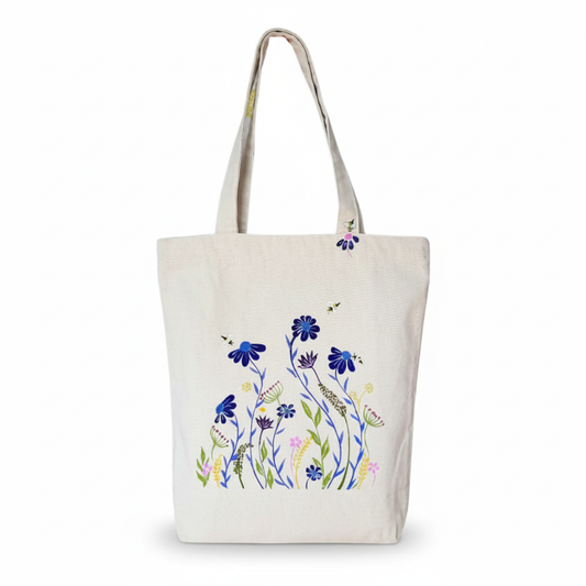 Floral Hand-Painted Cotton Tote Bag 3